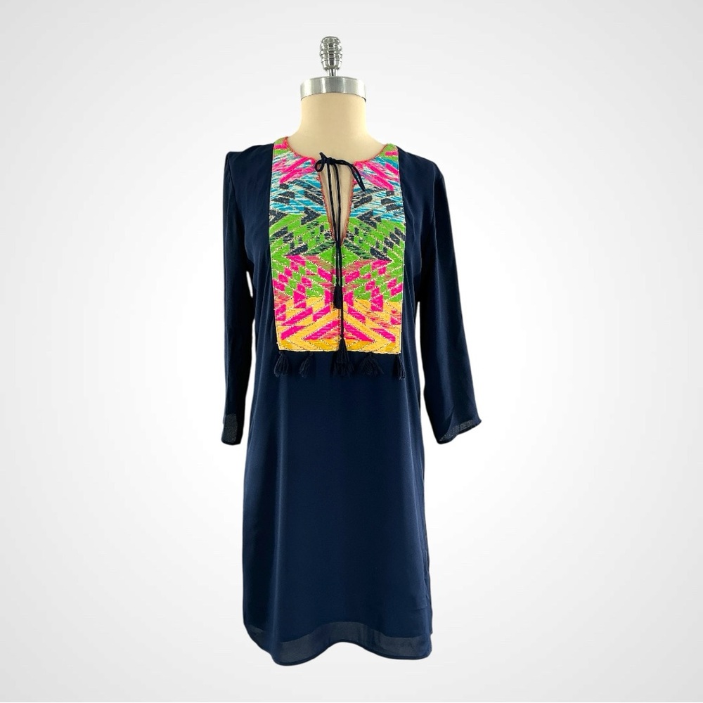 Elaine Turner Navy Blue Embroidered Women's Dress Sz. XS